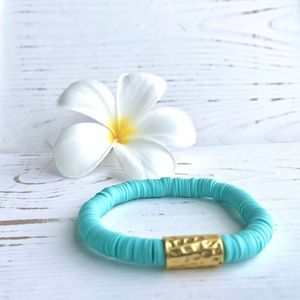 Heishi Bead Bracelet with Gold Tube Accent - Seafoam